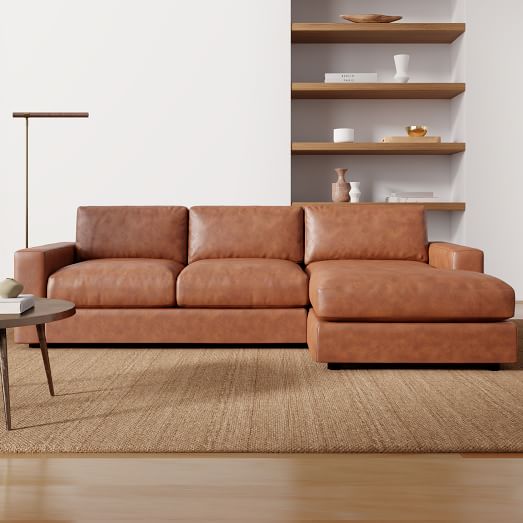 Urban Leather 2 Piece Chaise Sectional, Modern Leather And Fabric Sectional Sofa With Chaise