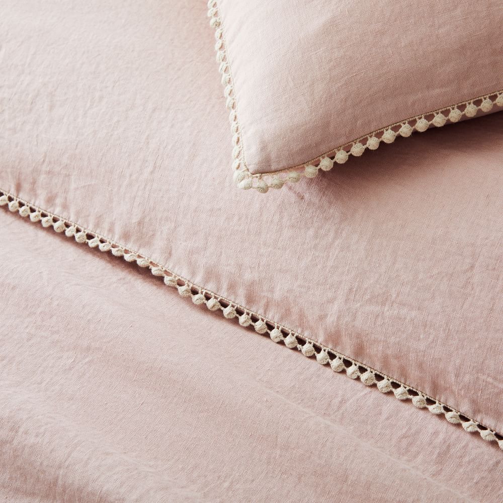 European Flax Linen Pom Pom Duvet Cover & Shams West Elm