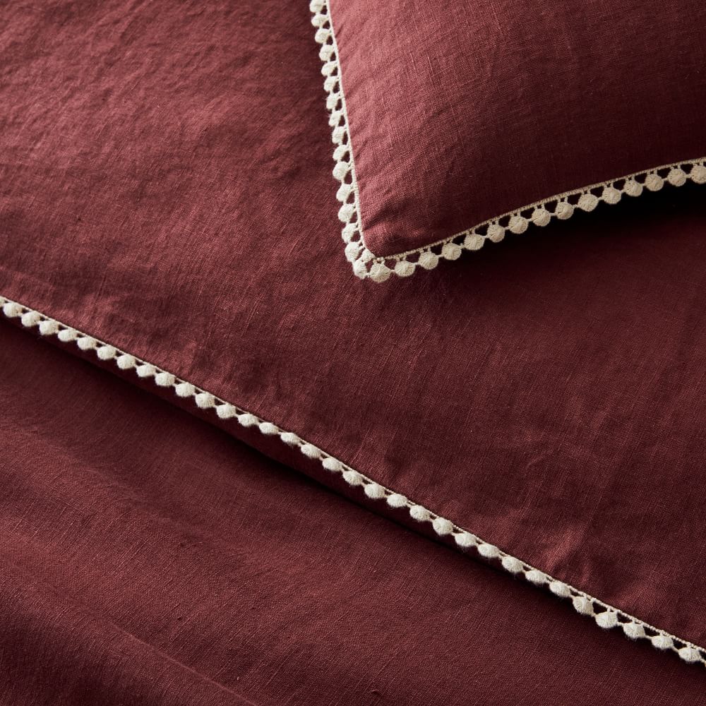 European Flax Linen Pom Pom Duvet Cover & Shams West Elm