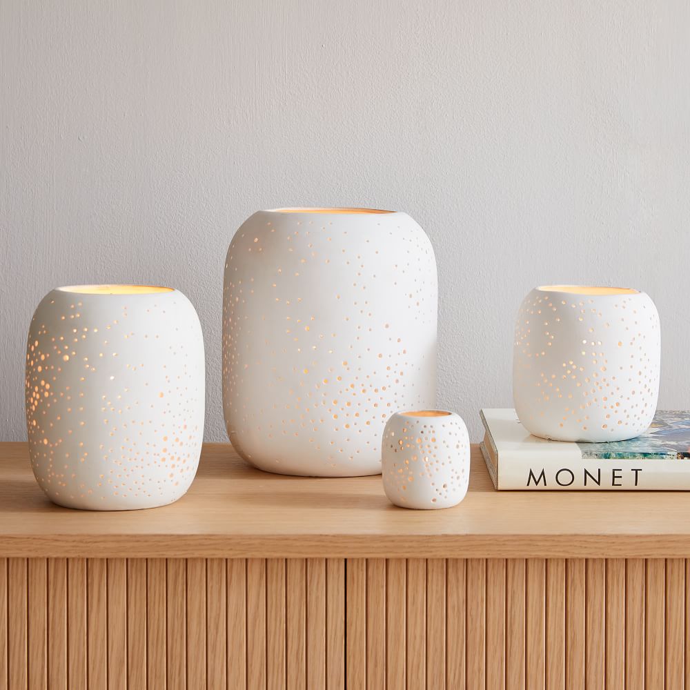 Pierced Porcelain Hurricanes + Vases Constellation West Elm