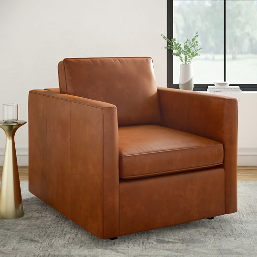 west elm tan leather chair