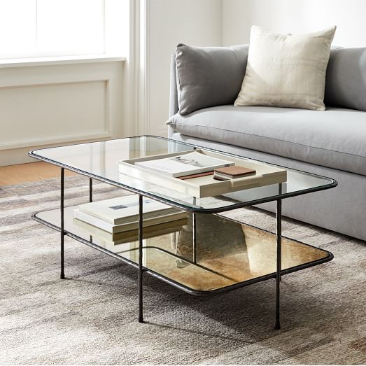 Crosley St Augustine Glass Top Patio Coffee Table in Weathered White 