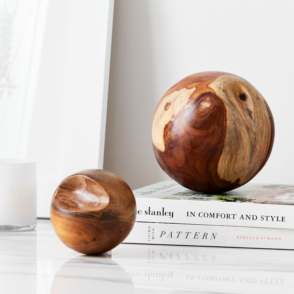 Natural Teak Wood Orb Decorative Orbs for Centerpiece Bowls Wooden Decorative 