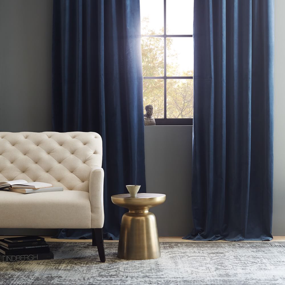 Lustre Velvet Curtain - Midnight | West Elm