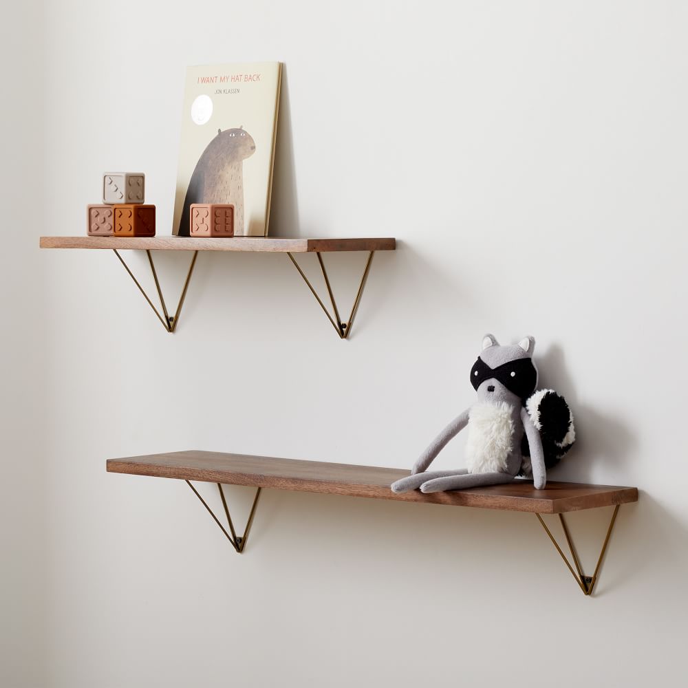 Linear Burnt Wax Wood Wall Shelves with Prism Brackets | West Elm