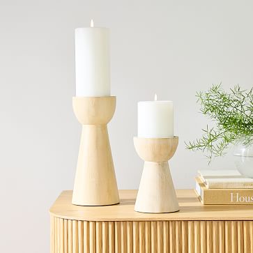 Pure Wood Pillar Candle Holders | West Elm