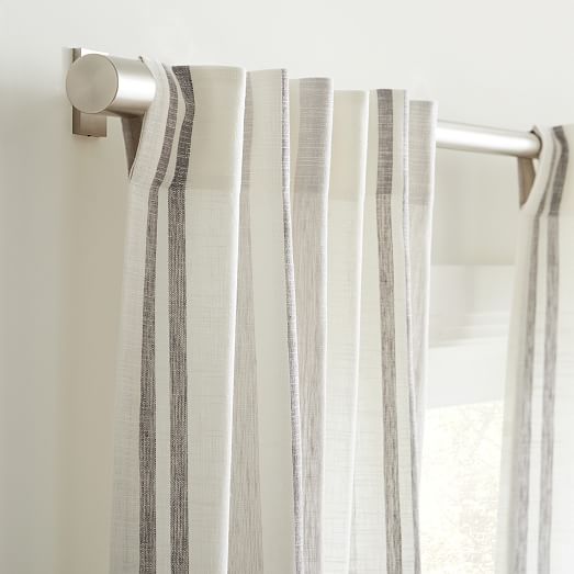 West Elm Belgian Linen Contrast Stripe Curtain 108L Stone White & Slate Gray 