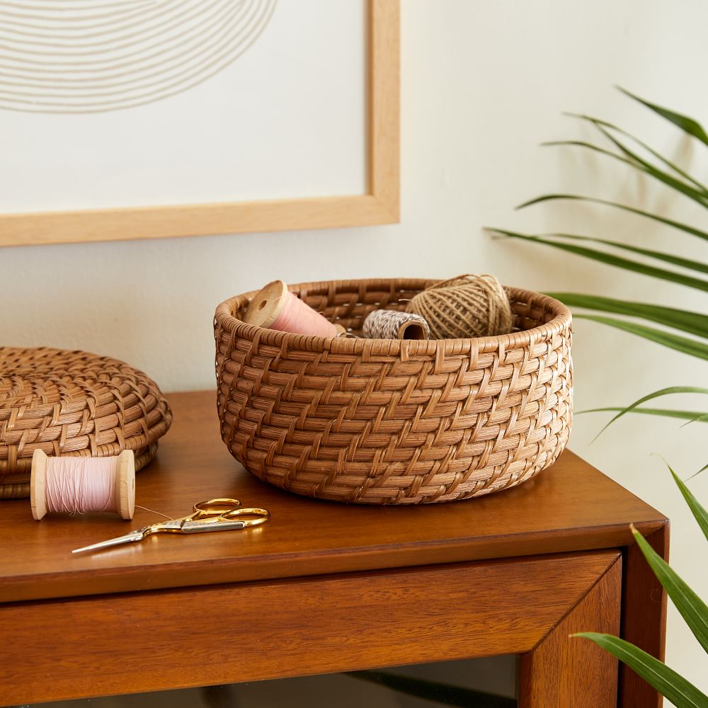 Modern Weave Rattan Round Lidded Baskets | West Elm