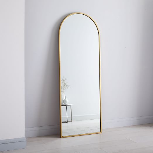 Metal Frame Arched Floor Mirror 28 W, White And Gold Leaning Floor Mirror
