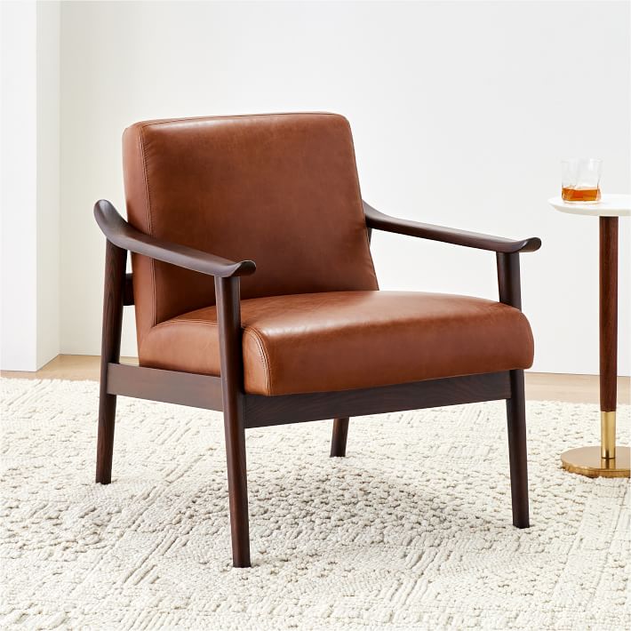 west elm brown leather chair