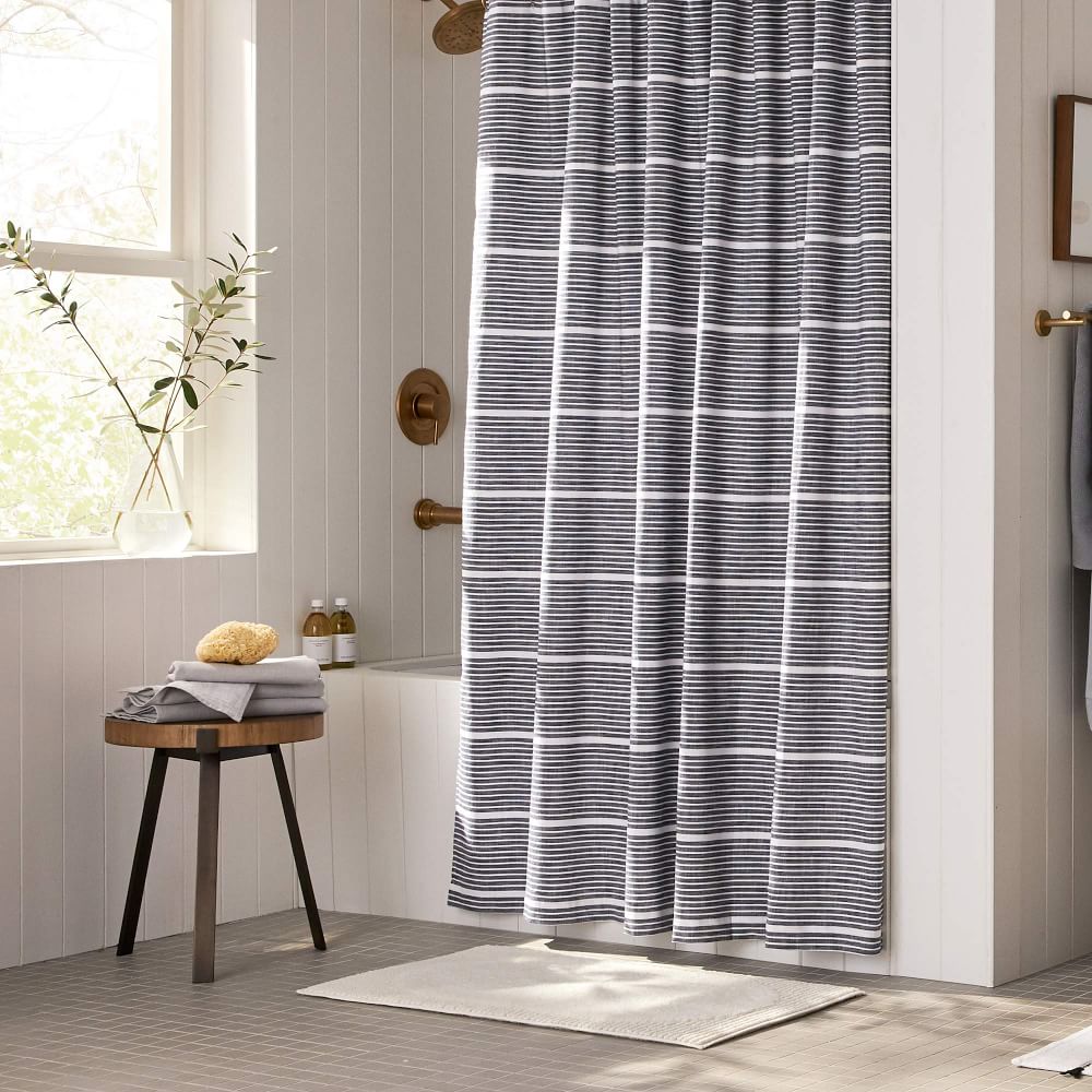 Organic Mini Stripe Shower Curtain | West Elm