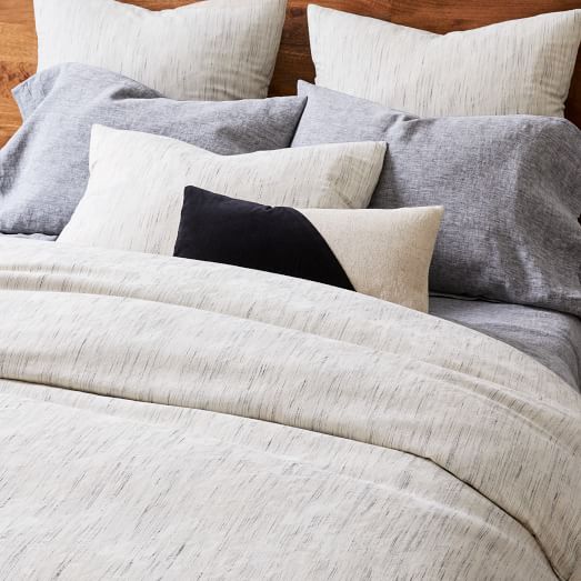 Washed Melange Jacquard Duvet Cover & Shams