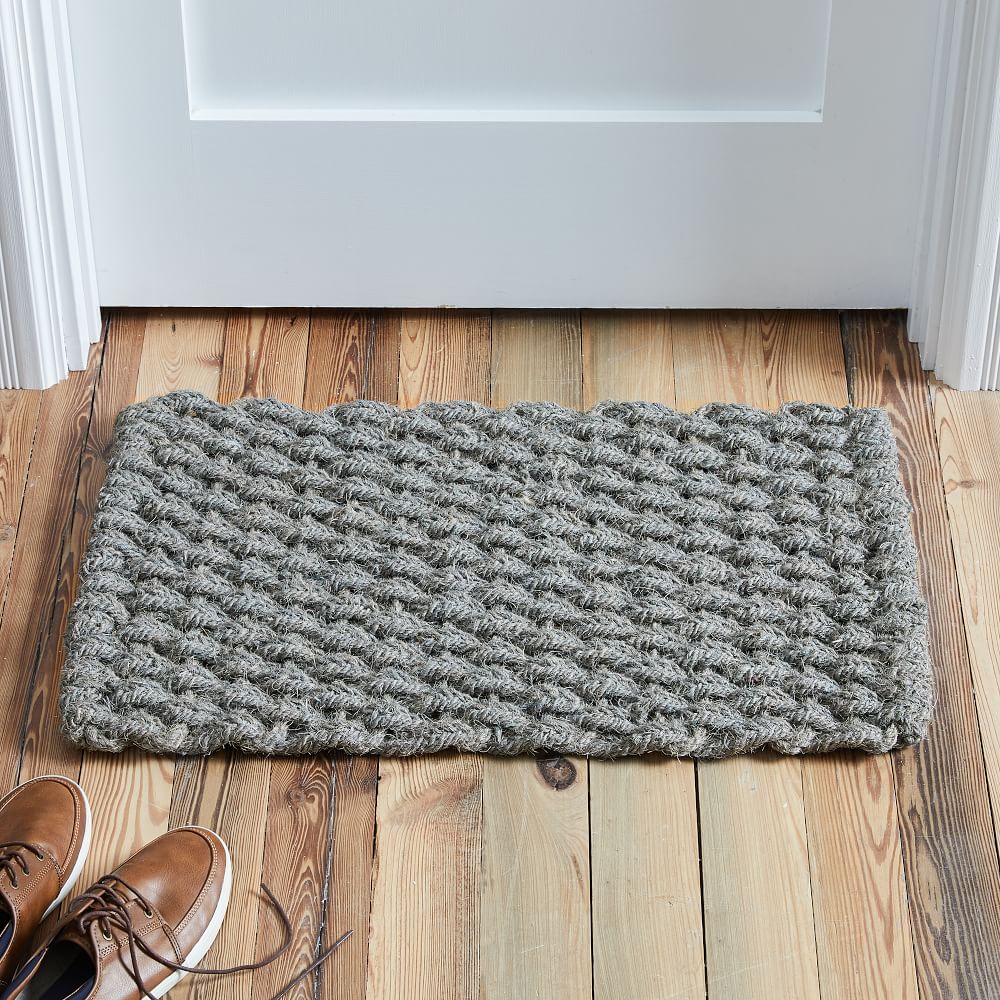 Solid Woven Doormat Stone Grey West Elm