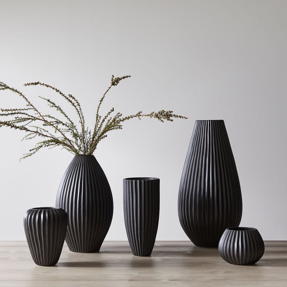 Sanibel Black Textured Ceramic Vases West Elm