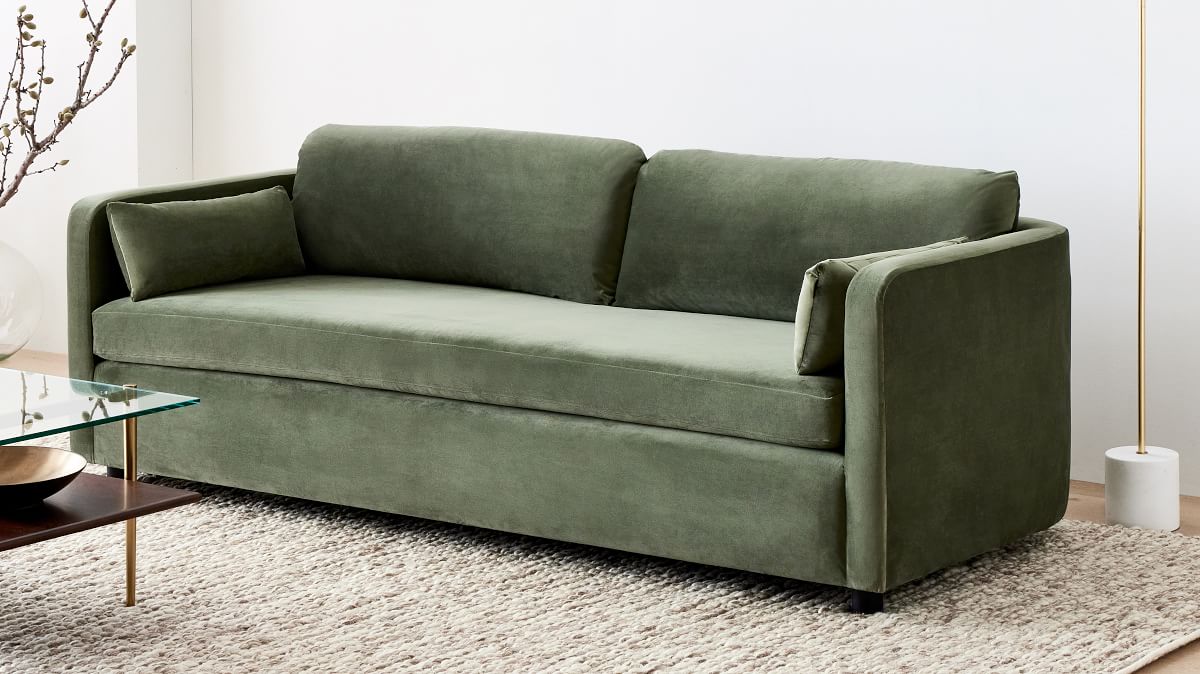 Bacall 74" Sofa, Performance Velvet, Frost Gray West Elm