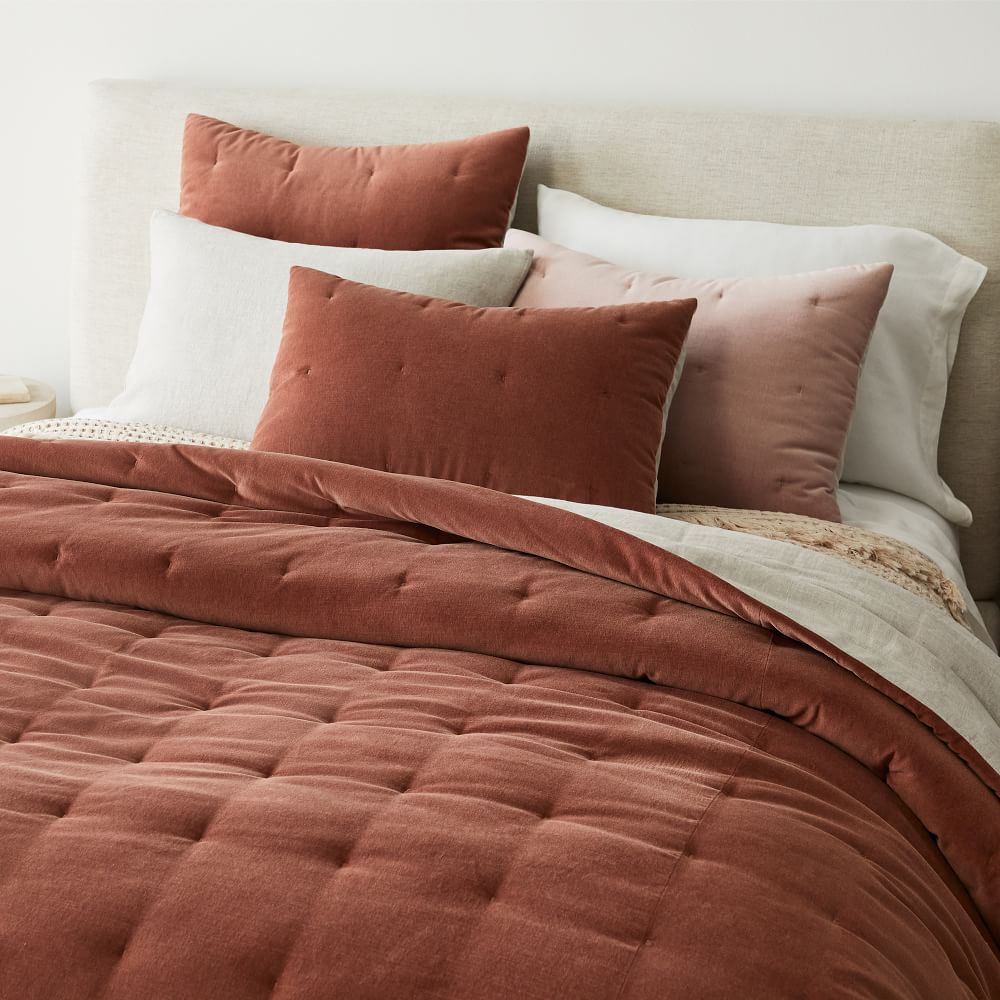 Classic Cotton Velvet Tack Stitch Quilt, King Sham, Burnt Umber West Elm