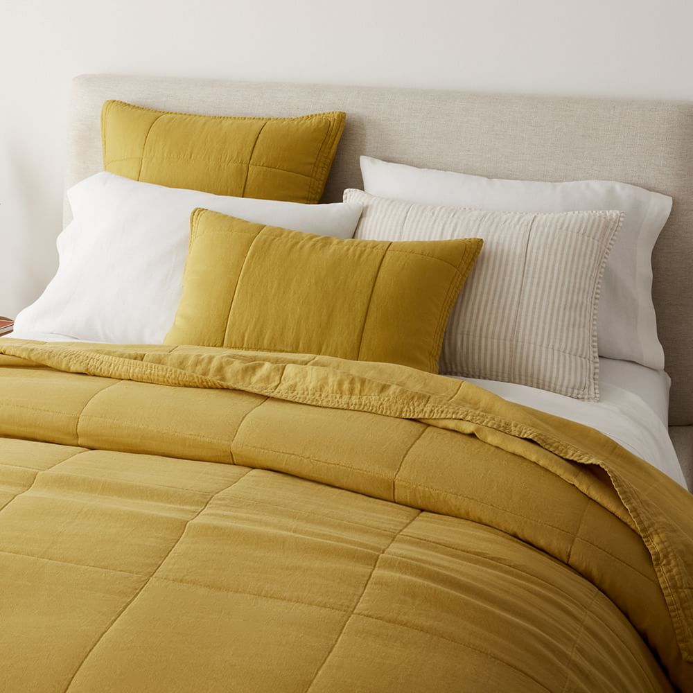 European Flax Linen Box Stitch Quilt & Shams West Elm