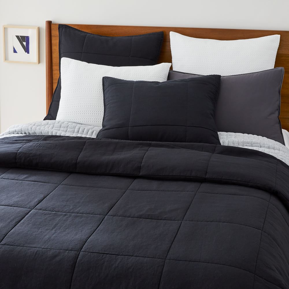 European Flax Linen Box Stitch Quilt & Shams West Elm