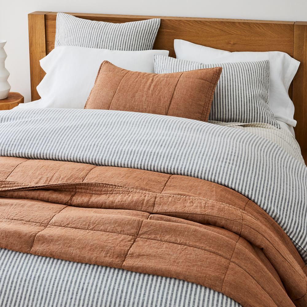 European Flax Linen Box Stitch Quilt & Shams West Elm