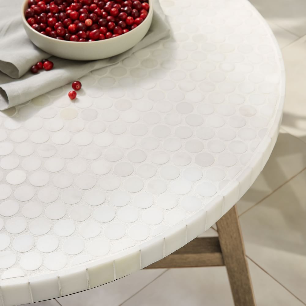 Mosaic Tiled Outdoor Bistro Table White Marble West Elm