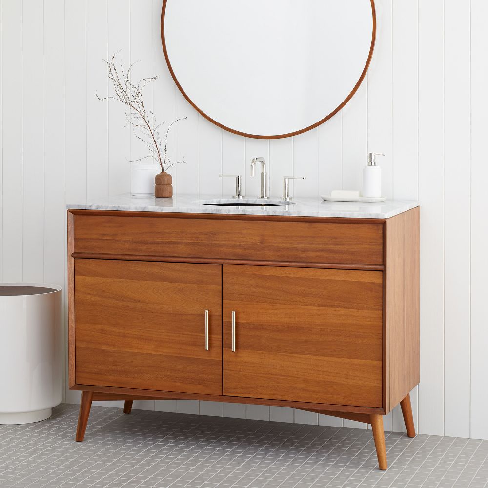 MidCentury Single Bathroom Vanity (49") Acorn, Polished Nickel