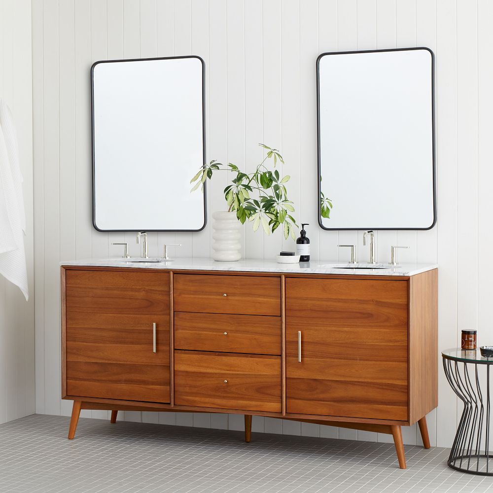 MidCentury Double Bathroom Vanity (72") Acorn, Polished Nickel