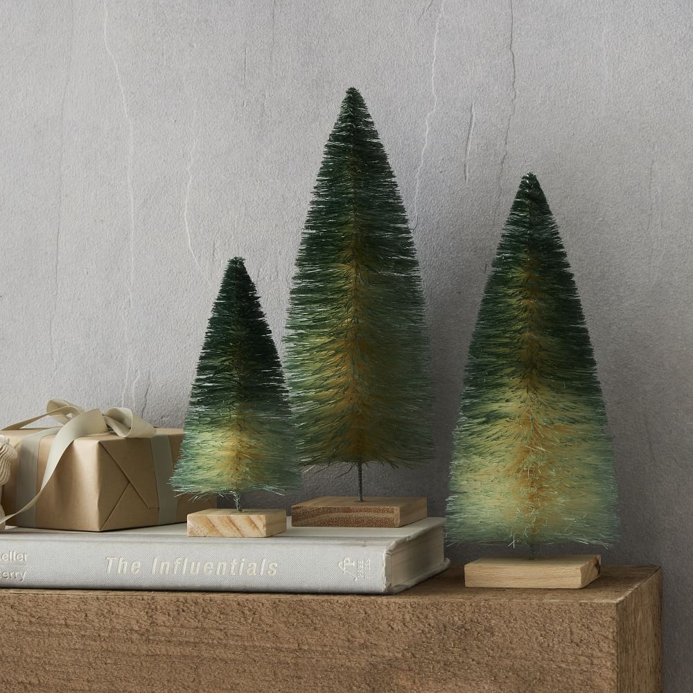 Decorative Bottlebrush Tree Objects (Set of 3) Green Ombre West Elm