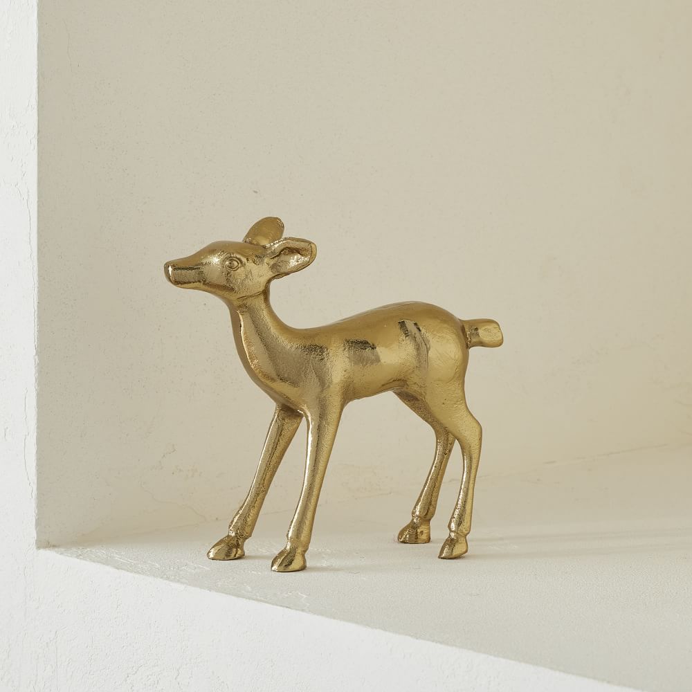 Vintage Cast Metal Deer Figurines Polished Brass West Elm