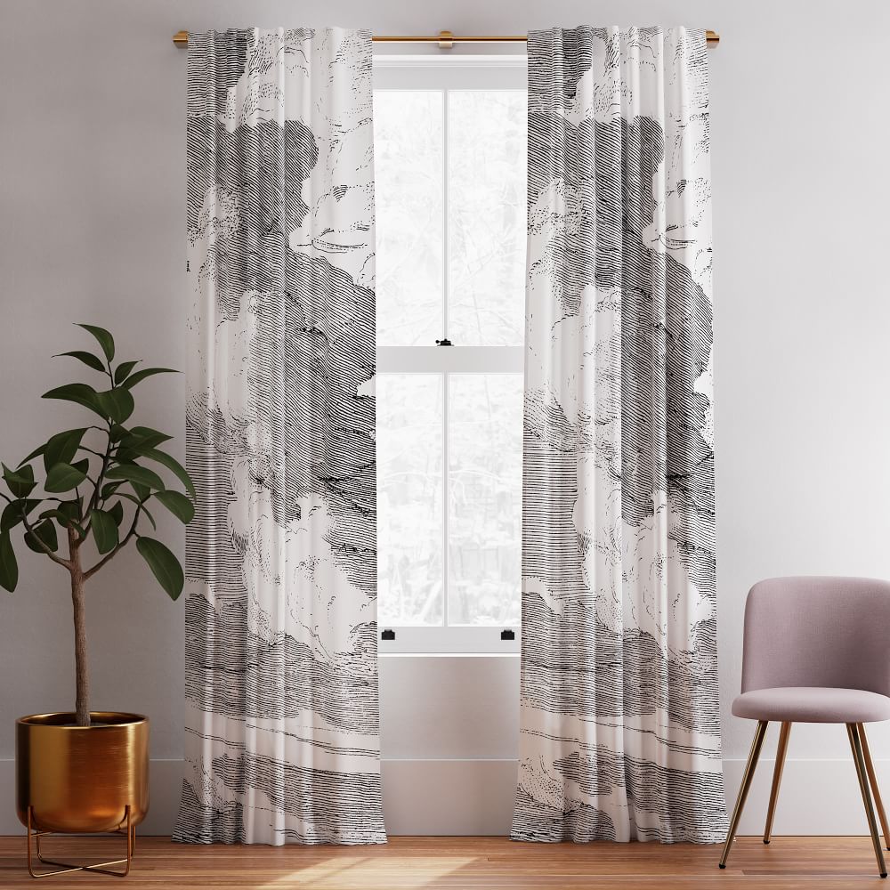 Cotton Canvas Etched Cloud Curtains (Set of 2) Black West Elm