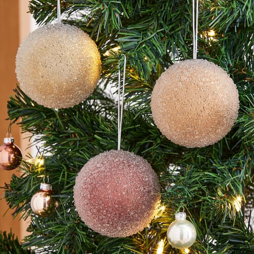 Flocked Tonal Glass Ball Ornaments Warm (Set of 3) West Elm