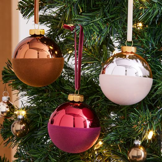 Flocked Tonal Glass Ball Ornaments Cool (Set of 3) West Elm