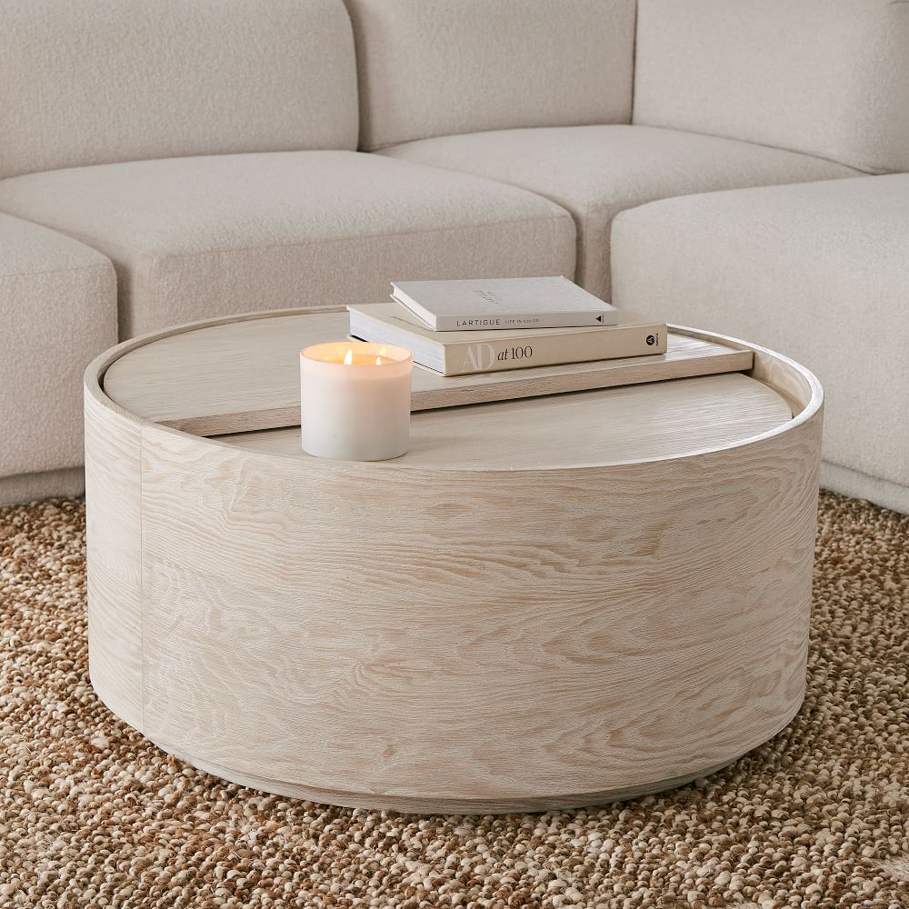 Modern Round Coffee Table With Storage Lift-Top Wood Stone Coffee Table