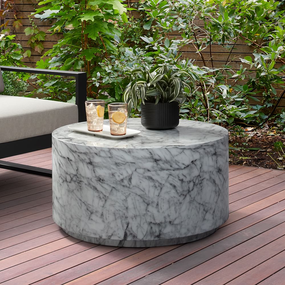 Marbled Drum Outdoor Coffee Table | West Elm
