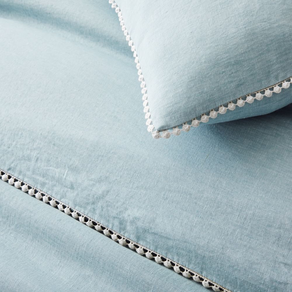 European Flax Linen Pom Pom Duvet Cover & Shams West Elm