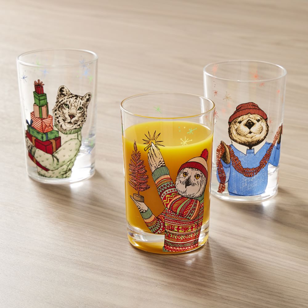 Dapper Animal Holiday Drinking Glasses West Elm