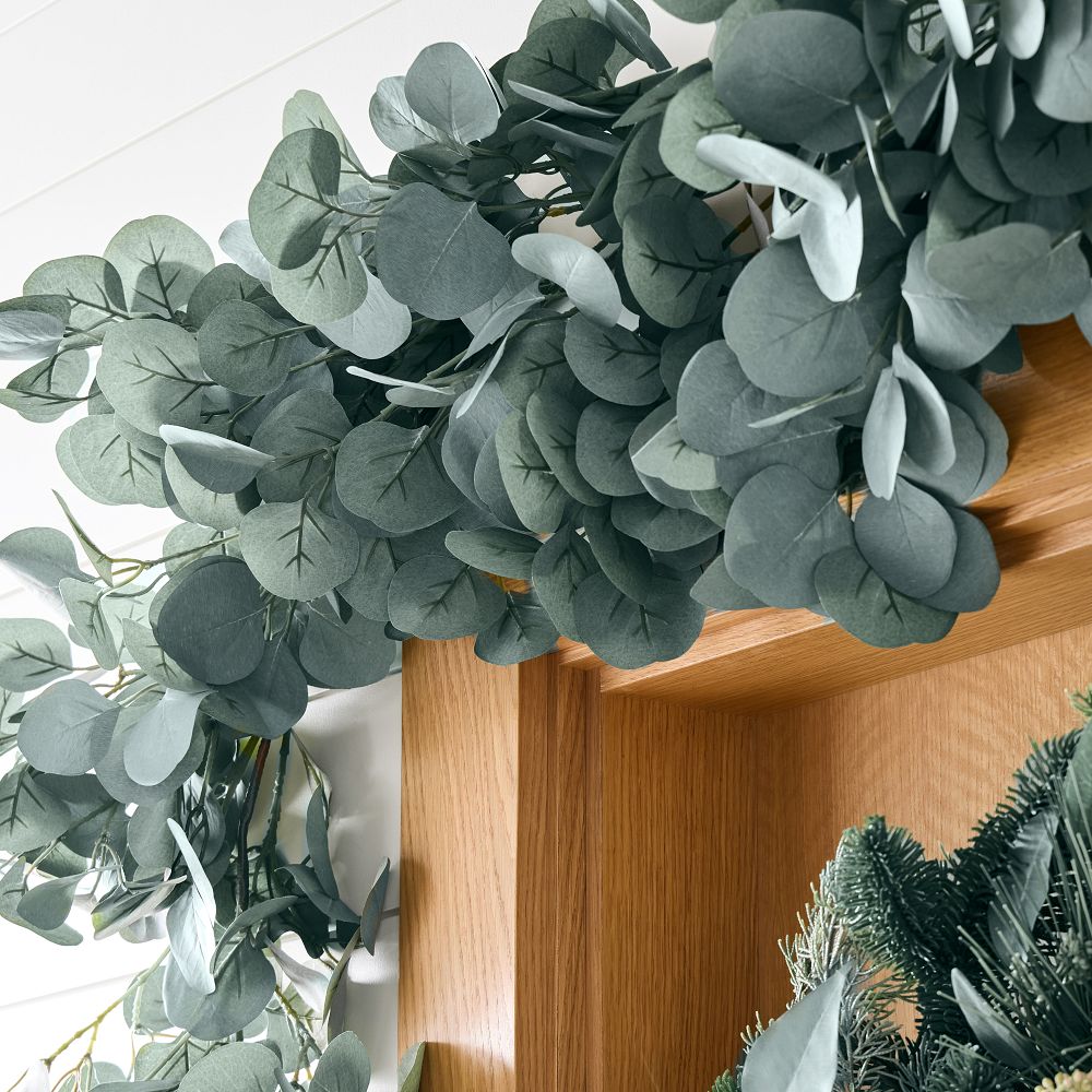 Faux Silver Dollar Eucalyptus Wreath & Garland West Elm