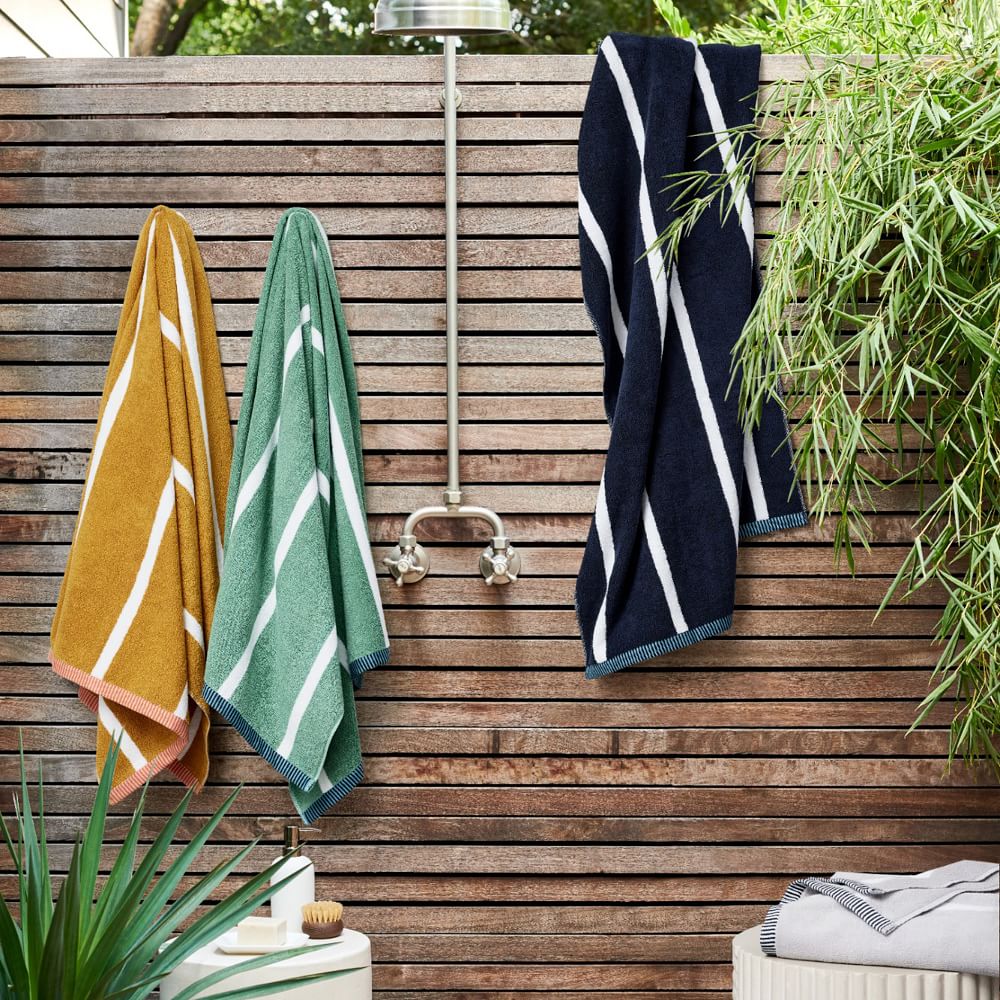 Organic Woven Stripe Beach/Pool Towel - Peacock | West Elm