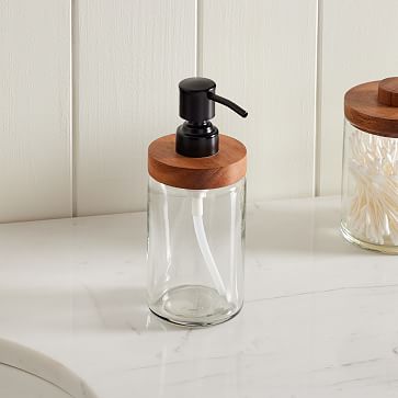 wood and glass bathroom accessories