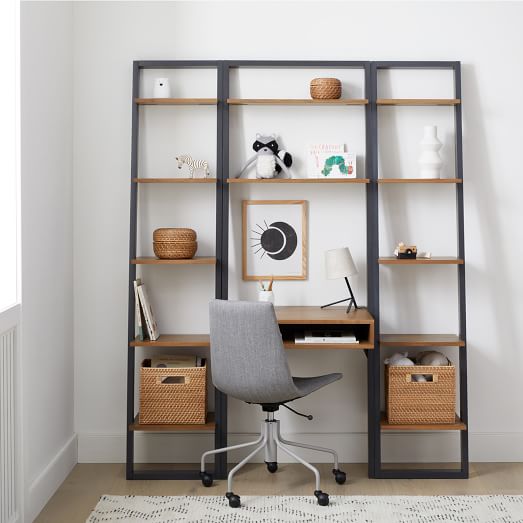 leaning bookcase and desk