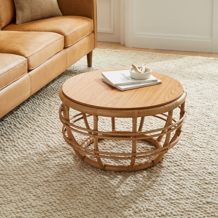 round natural rattan coffee table