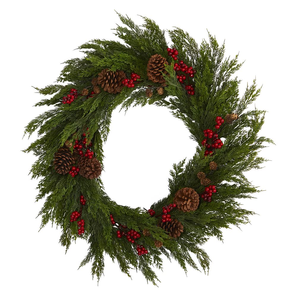 Faux Cypress w/ Berries & Pine Cones Wreath | West Elm