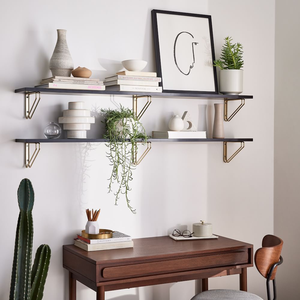 Linear Black Lacquer Wall Shelves with Parallel Brackets West Elm