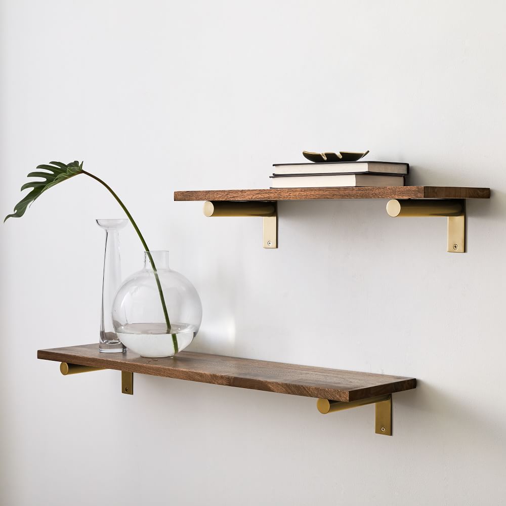 Linear Burnt Wax Wood Wall Shelves with Jordan Brackets | West Elm