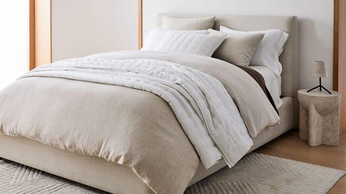 European Flax Linen Mini Waffle Duvet Cover & Shams | West Elm