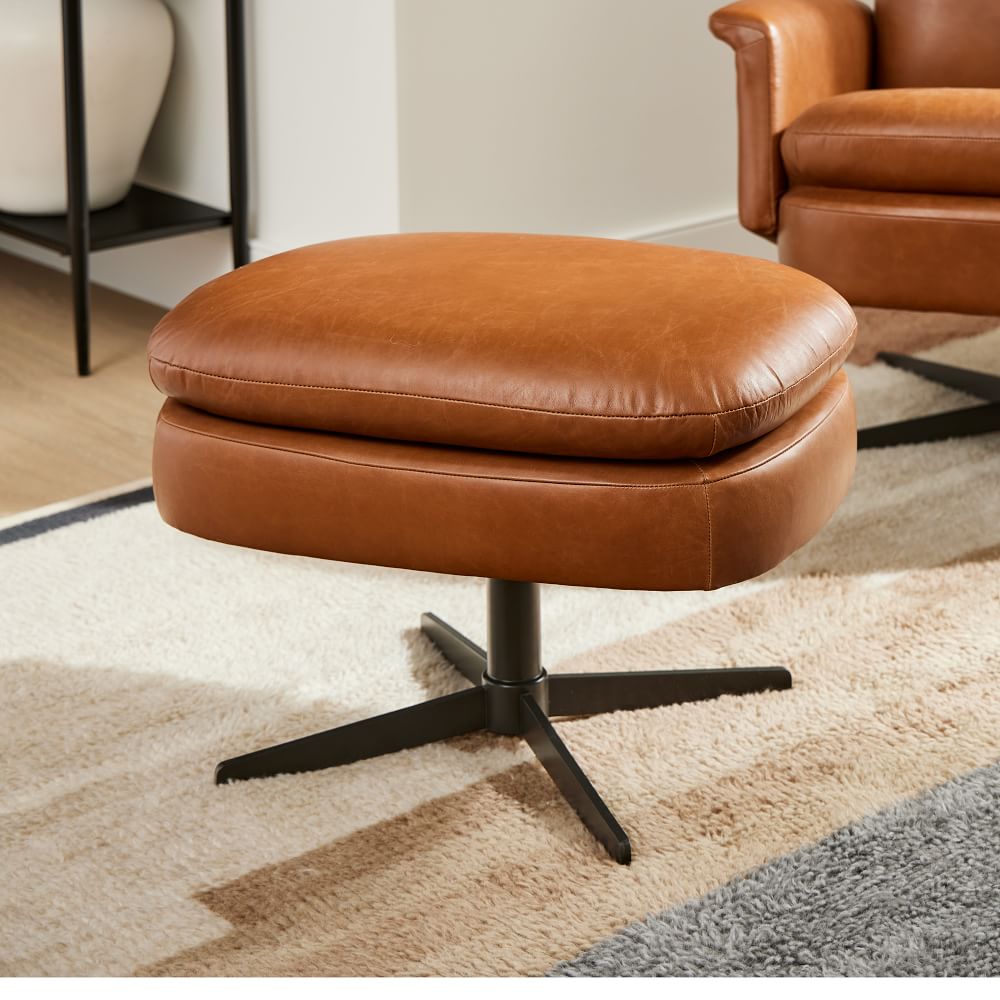 Crescent Leather Ottoman West Elm