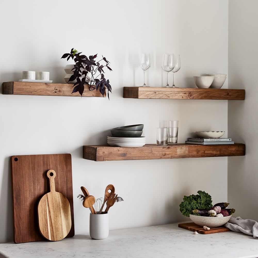 Reclaimed Solid Pine Floating Wall Shelves (24"48") West Elm