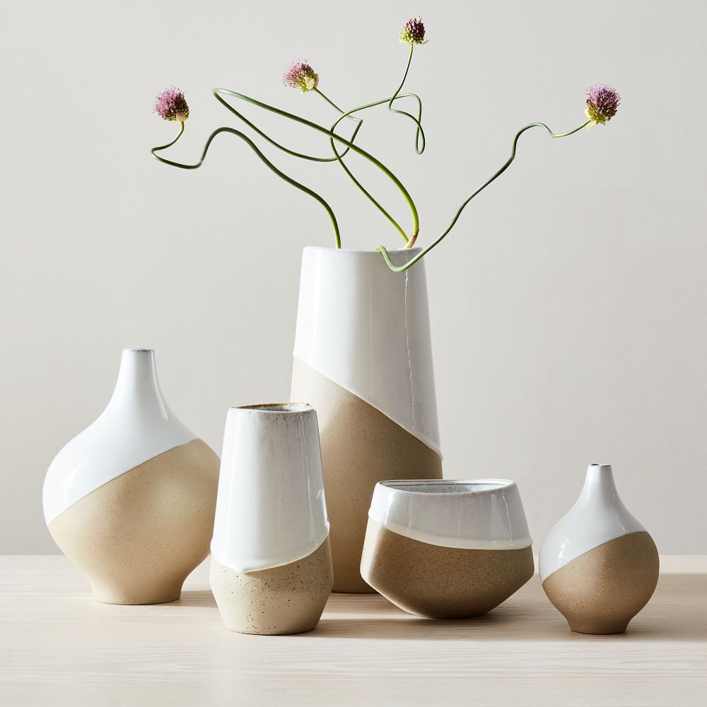 HalfDipped White Stoneware Vases West Elm