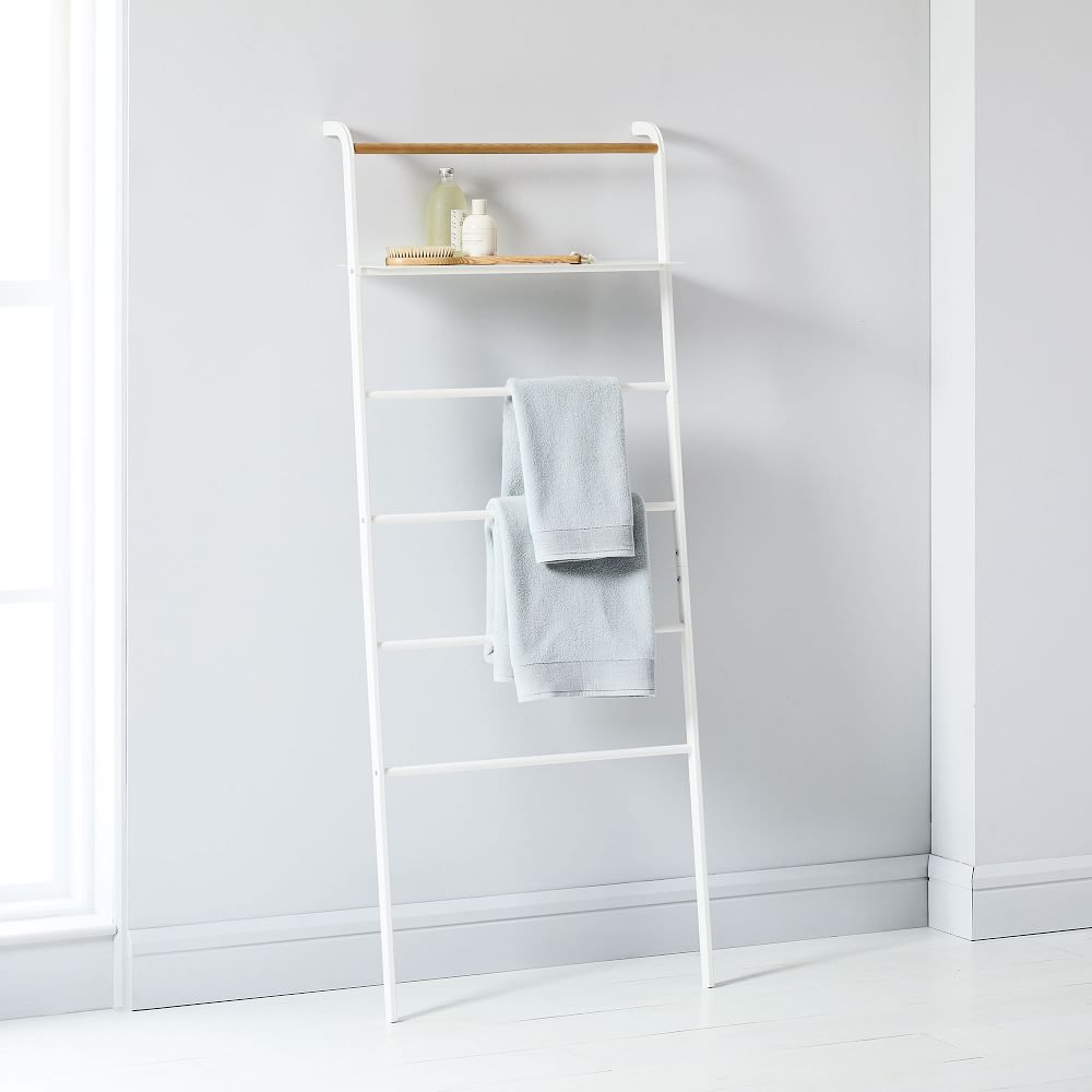 Yamazaki Leaning Clothes + Towel Rack with Shelf West Elm