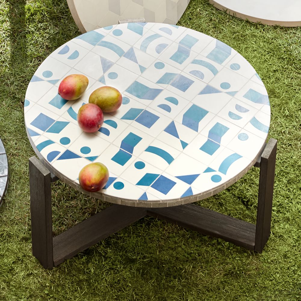 Mosaic Tiled Outdoor Coffee Table Two Tone Geo West Elm
