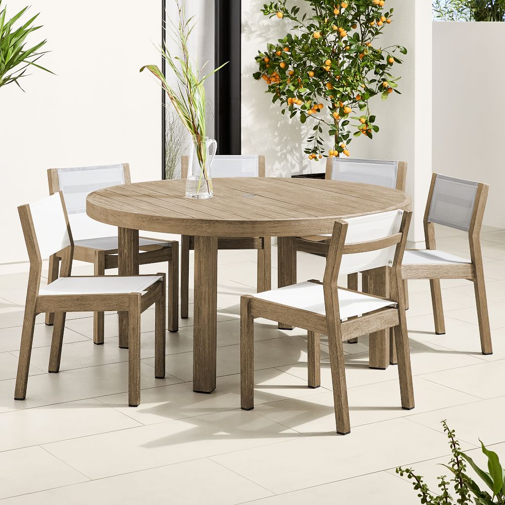 Portside Outdoor Round Dining Table (48"60") & Textilene Chairs Set West Elm